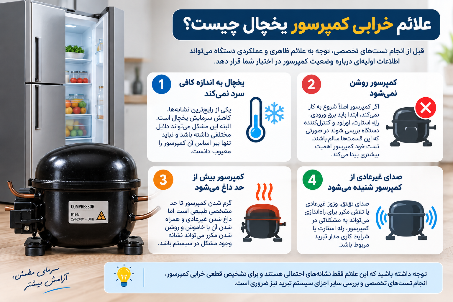 علائم خرابی کمپرسور یخچال چیست؟
